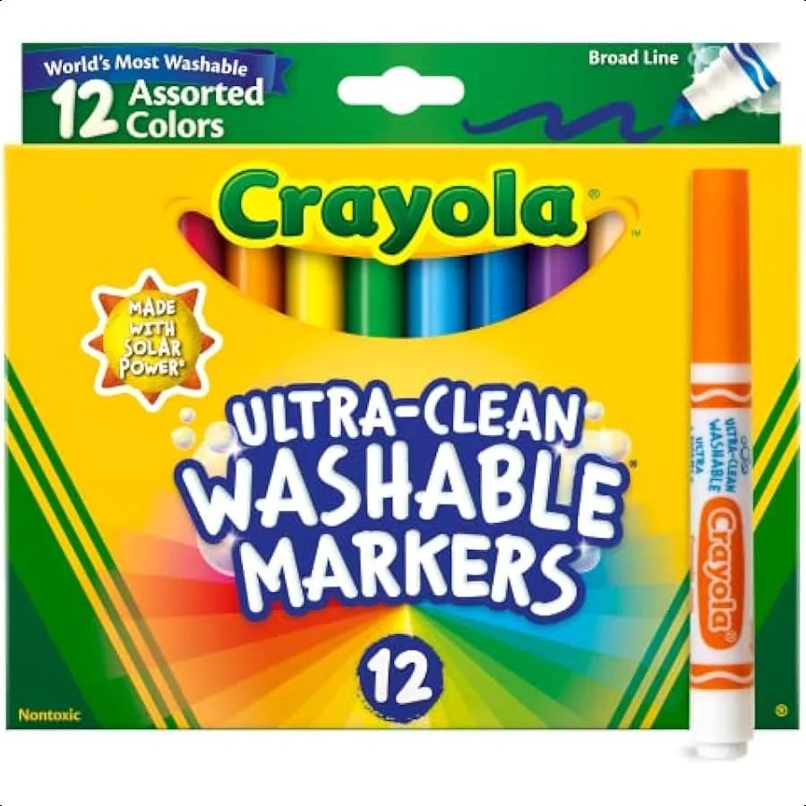 Crayola Ultra-Clean Washable Markers – 12 Count Broad Line, Vibrant Colors for Kids’ Art, School & Crafts