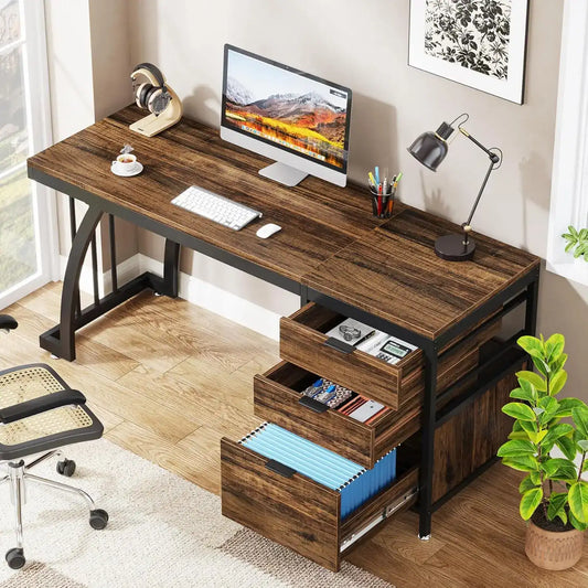 59″ Computer Desk with 3 Drawers – Large Writing Table Workstation with File Storage for Home Office