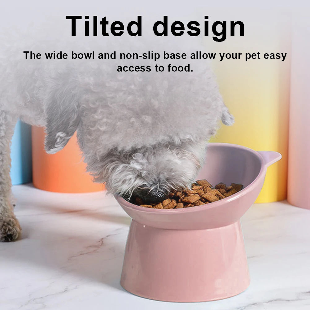 Tilted Elevated Cat Food Bowl – Ergonomic Raised Anti-Vomiting Feeder for Flat-Faced Cats & Small Dogs