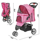 Foldable 3-Wheel Pet Stroller Cart for Dogs & Cats – Pink Cup-Holder Carrier