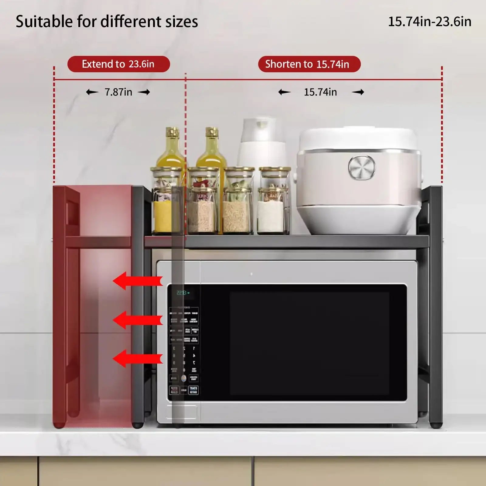 Expandable Microwave Shelf Organizer – Adjustable 42–64cm Countertop Rack, Moisture & Rust-Proof Kitchen Storage Shelf