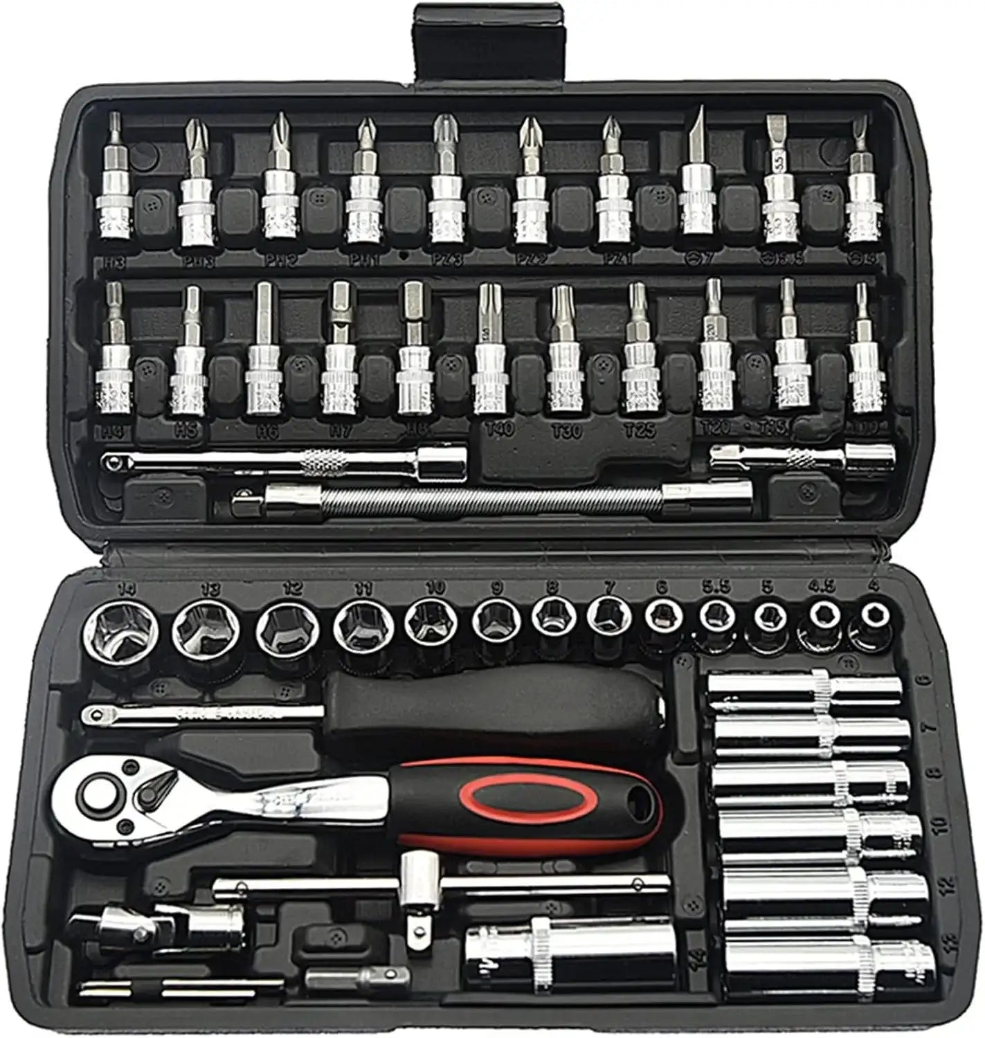 46 Piece 1/4 inch Drive Socket Set – Metric Ratchet Wrench Kit with 4-14 mm CR-V Sockets for Household & Auto Repair