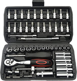 46 Piece 1/4 inch Drive Socket Set – Metric Ratchet Wrench Kit with 4-14 mm CR-V Sockets for Household & Auto Repair