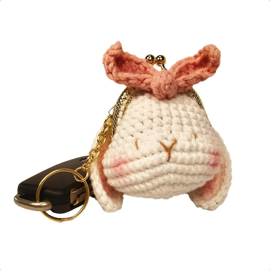 Crochet Animal Keychain Coin Purse – Mini Handmade Kisslock Bag & Backpack Charm for Girls & Women