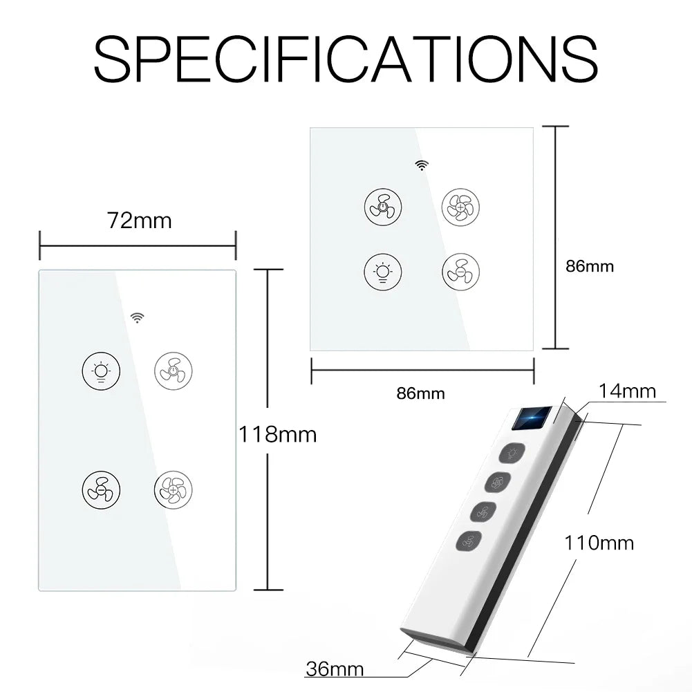 WiFi + RF Smart Ceiling Fan Light – 2/3-Way Control with Tuya App, RF Remote & Alexa/Google Compatibility 💡🌬️