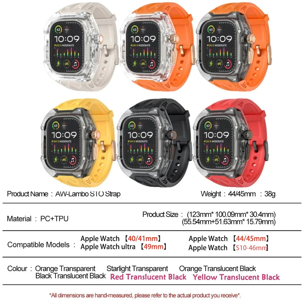 Apple Watch Modification Kit – Transparent Protective TPU Case + Strap for Ultra, Series 9/8/7/6/5/4 (45mm/44mm/49mm)