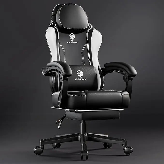 Ergonomic Gaming Chair with Pocket Spring Cushion – High-Back Gaming & Office Chair with Massage Lumbar Pillow, Adjustable Footrest & Headrest
