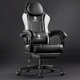 Ergonomic Gaming Chair with Pocket Spring Cushion – High-Back Gaming & Office Chair with Massage Lumbar Pillow, Adjustable Footrest & Headrest