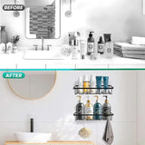 5-Pack No-Drill Adhesive Shower Shelves – Black Wall-Mounted Storage Set