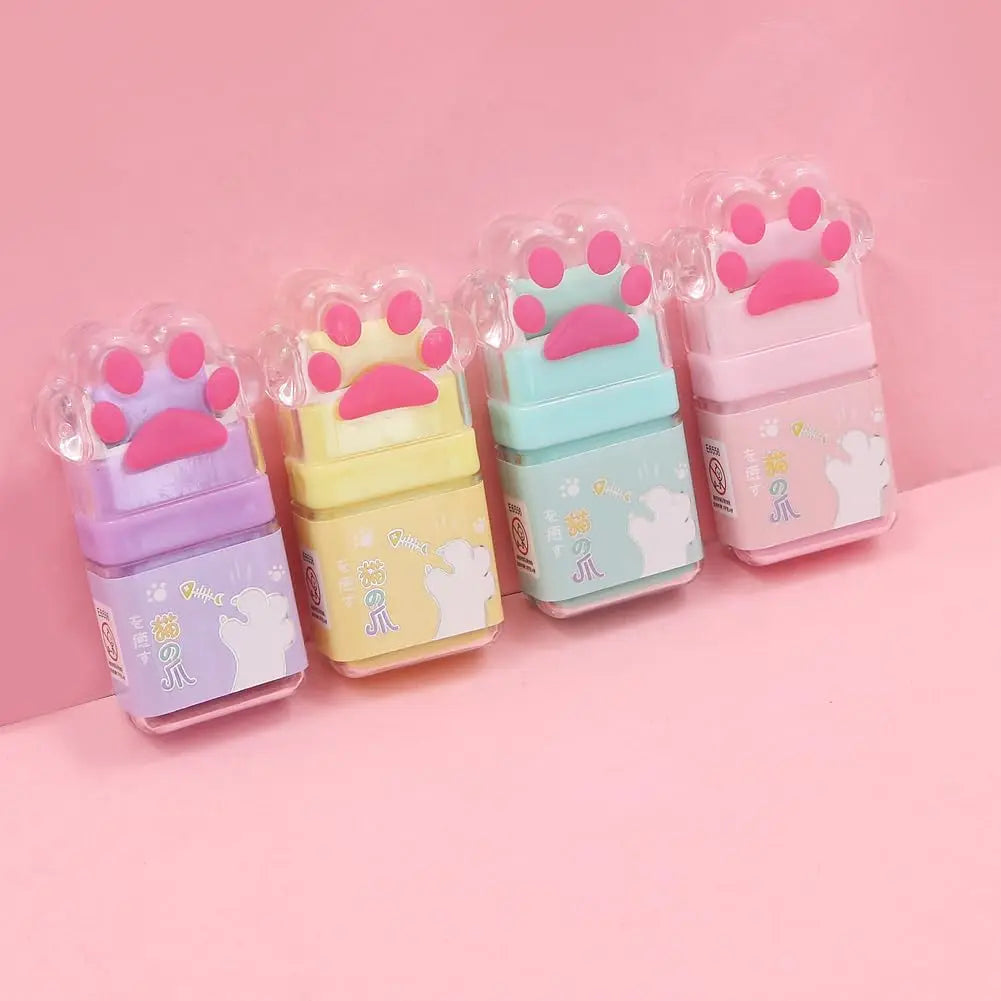Cute Paw Roller Erasers – 4-Pack Rubber Erasers with Built-In Shaving Roller Case