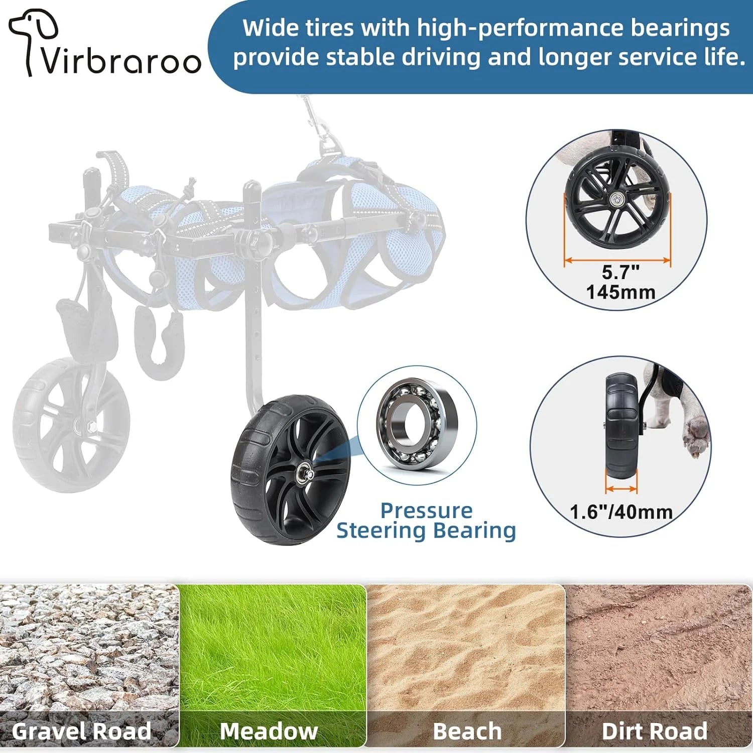 Adjustable Dog Wheelchair for Back Legs – Upgraded All-Terrain Tires, Durable Bearings & Reflective Safety Straps for Mobility Support