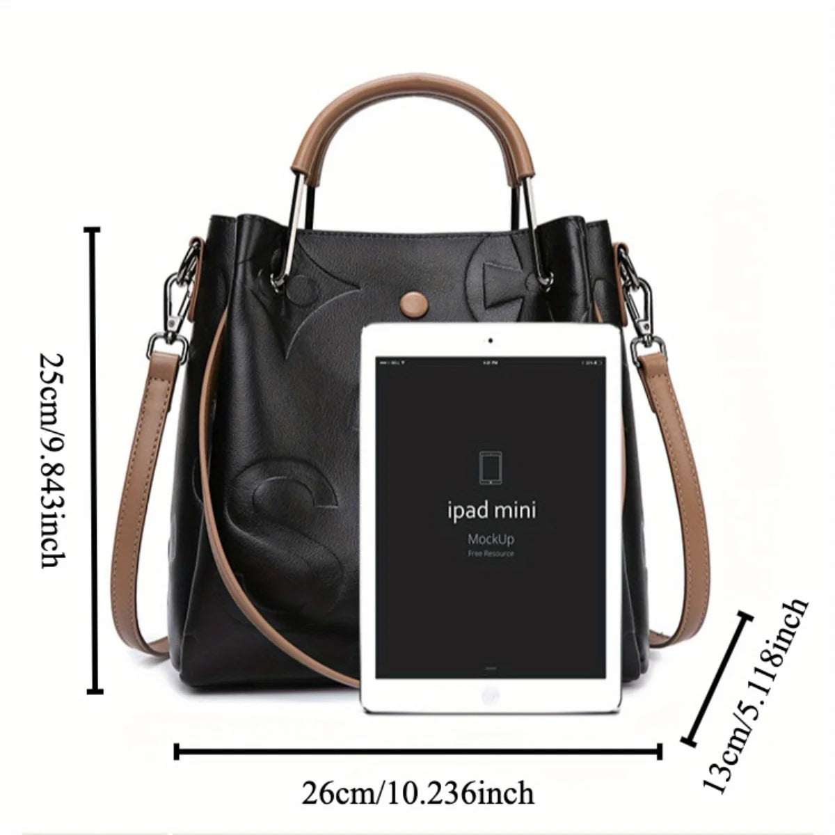 Trendy Women’s 2-Way Printed Letter Bucket Bag – Premium Embossed PU Leather Handbag, Shoulder & Crossbody