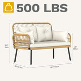 “Outdoor Loveseat Patio Wicker Furniture Set – Beige Cushioned 2-Seat Sofa with Adjustable Feet for Garden, Balcony & Porch”