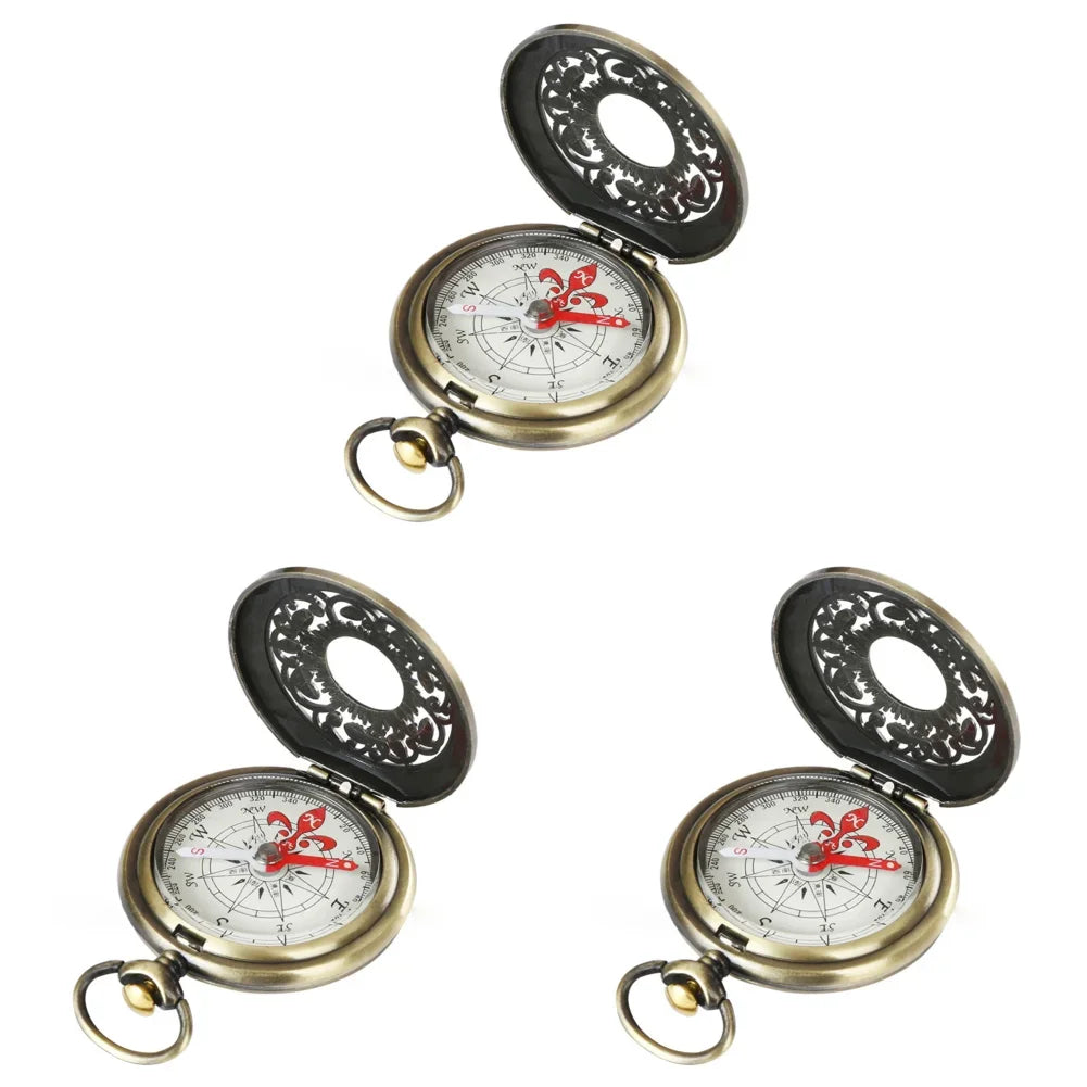 Vintage Bronze Pocket Compass – Retro Outdoor Hiking Navigation Tool & Kids Adventure Gift with Carabiner 🧭✨