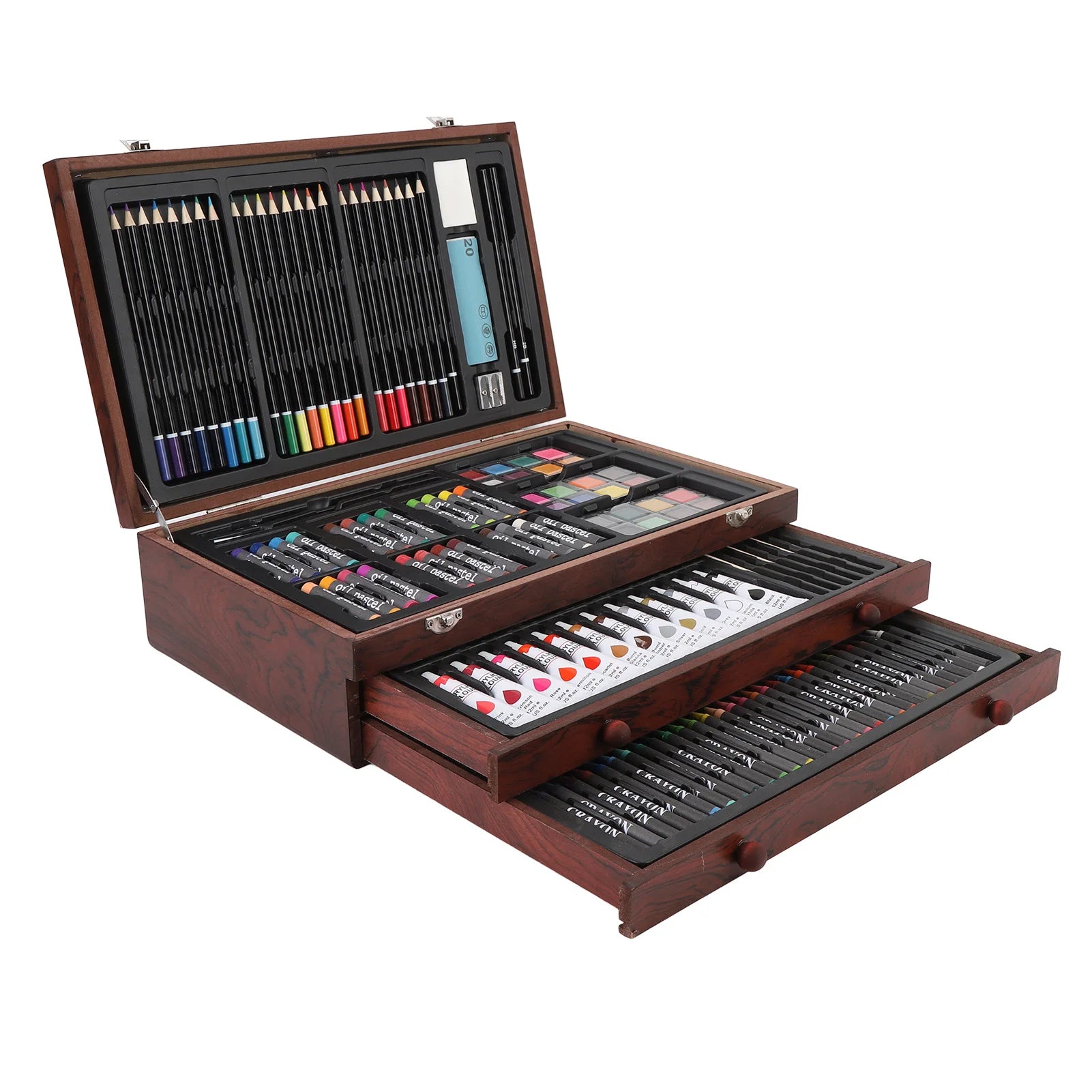 Premium 142-Piece Wooden Art Set 🎨 | Colored Pencils, Oil Pastels, Crayons, Watercolors & Sketchbook | Complete Drawing & Painting Kit