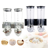 2-Pc Wall-Mount Dry Food Dispenser Set – Stainless Steel Cereal, Rice & Grain Containers (Silver & Black)