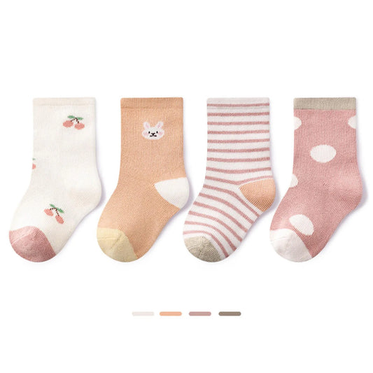 Infant Cartoon Cotton Socks – 4-Piece Baby Boy Socks Set with Thin Breathable Fabric for Summer & Autumn Wear