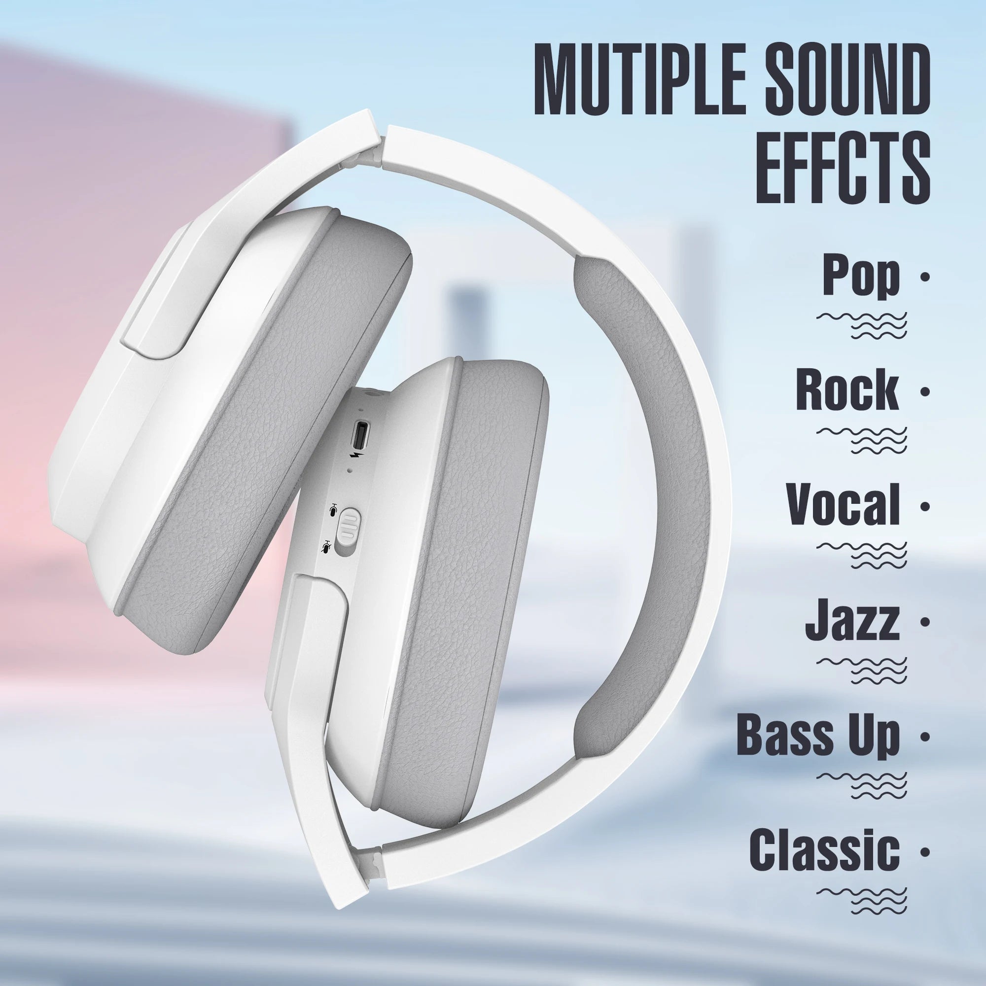 Wireless Over-Ear Bluetooth Headphones with 48h Playtime & Built-in Mic – HiFi Stereo, Foldable Lightweight Design