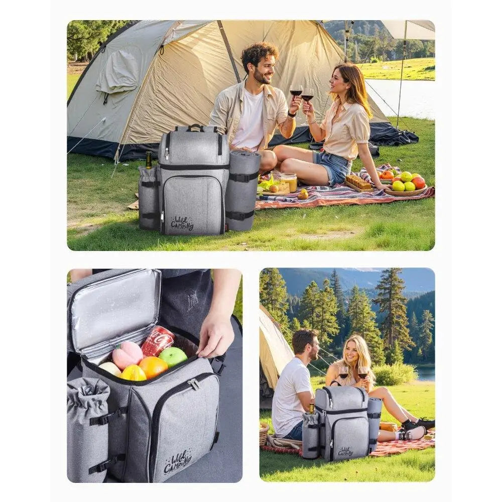 Insulated Picnic Backpack for Four — Beach & Outdoor Meal Carrier with Cooler Compartment