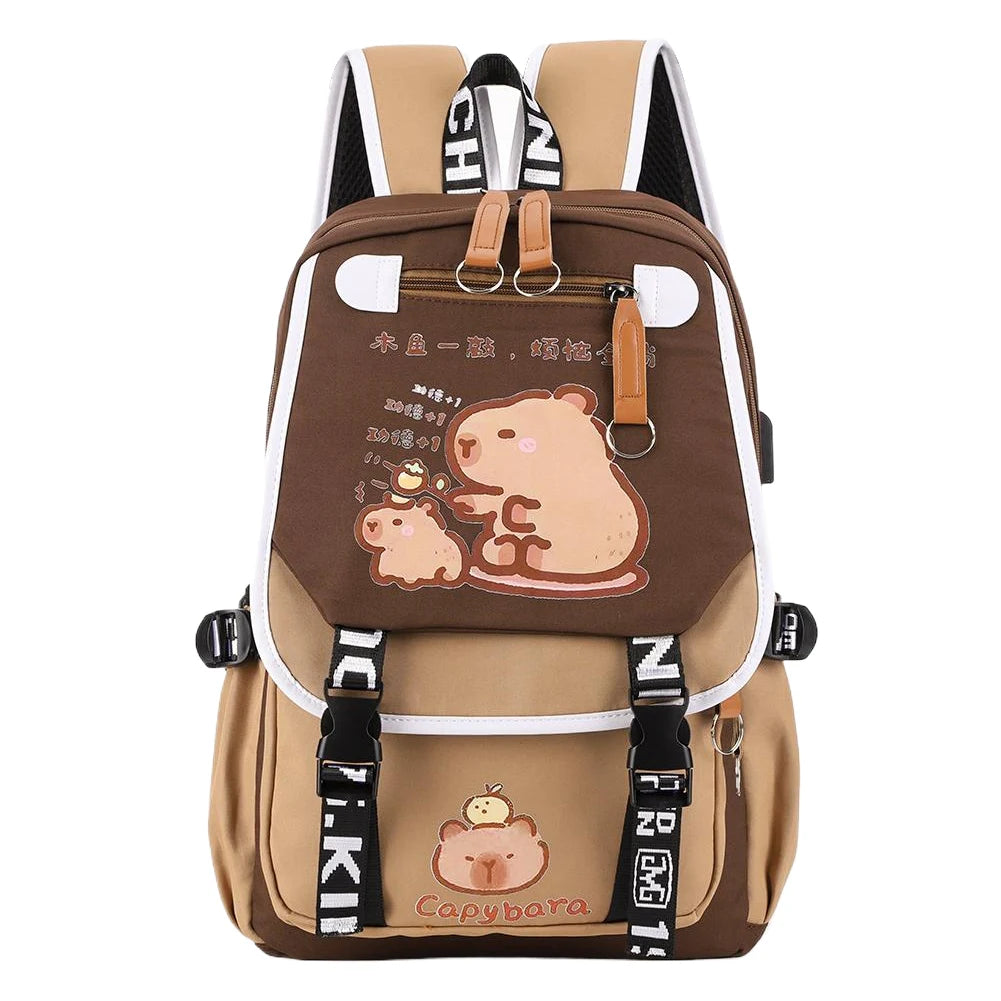 Kawaii Capybara Backpack — Large-Capacity Aesthetic College & School Bookbag for Women & Students