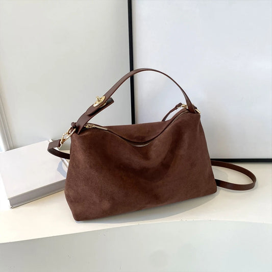Women’s Suede Crossbody Hobo Bag – Adjustable Strap Satchel with Inner Pocket & Zipper Clutch for Work & Travel 👜✨