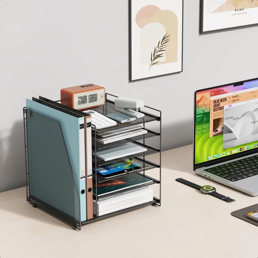 6-Tier Desk Organizer with File Holder – Document Storage Rack for Office & Home, Space-Saving Design 🗂️✨