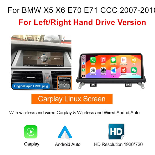 Autotop wireless CarPlay & Android Auto multimedia unit – BMW X5/X6 E70 E71 2007–2013 CCC/CIC system head unit with BT & display