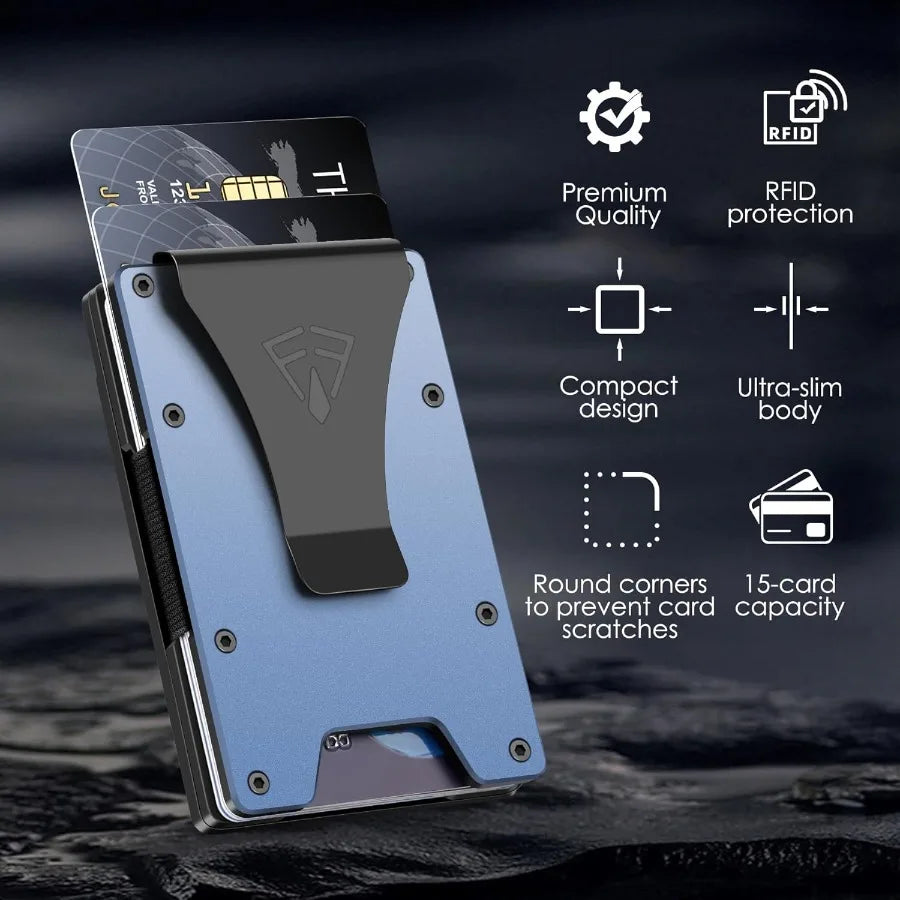 👔 Slim Men’s Wallet with Transparent ID Card Holder – RFID Blocking, 15 Card Capacity & Minimalist Metal Money Clip