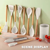 12-Piece Silicone Cooking Utensils Set with Wooden Handles – Non-Stick Spatulas, Spoons & Ladles