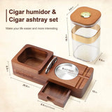 Wooden Cigar Humidor & Ashtray Set with Drawer, Cigar Jar, Cigar Cutter & Slot Organizer