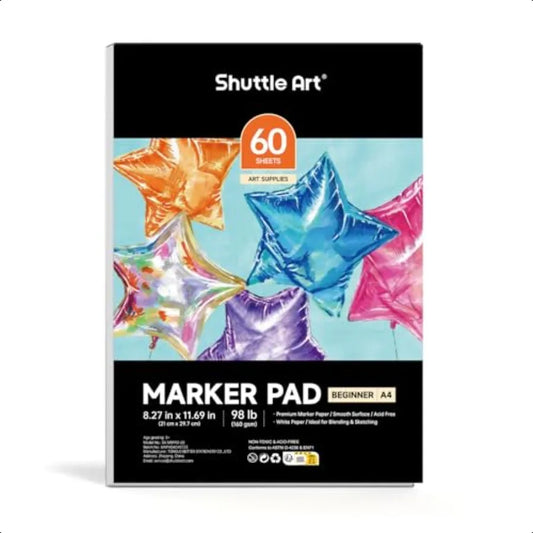 Shuttle Art A4 160 gsm Marker Pad – 11.69×8.27″ Smooth Bleedproof Drawing Paper (60 S