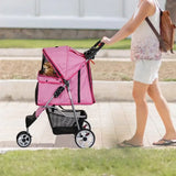 Foldable 3-Wheel Pet Stroller Cart for Dogs & Cats – Pink Cup-Holder Carrier