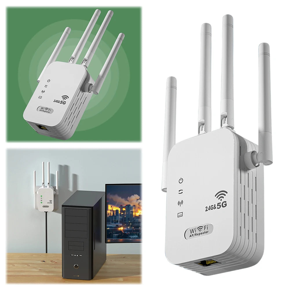 1200Mbps WiFi Extender – Dual-Band (2.4GHz/5GHz) Signal Booster with WAN/LAN Port & Amplifier for Home & Small Office