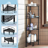 4-Tier Corner Shower Caddy Organizer – Rust-Resistant Metal Bathroom Shelf with Soap Holder & 4 Hooks