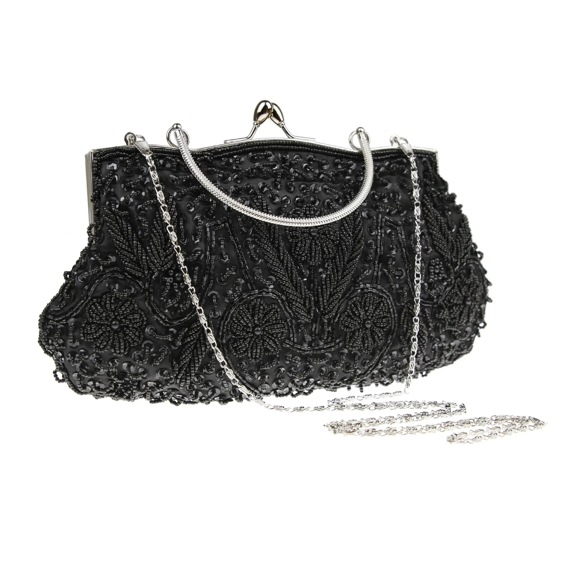 Women’s Retro Beaded Embroidered Evening Bag – Bridal Clutch with Chain Strap for Weddings, Parties & Banquets