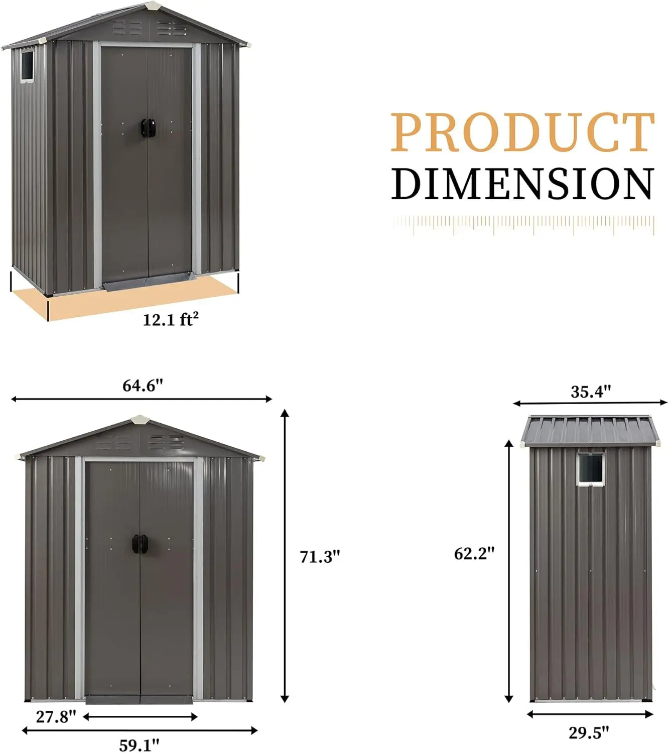 5 × 3 × 6 FT Metal Outdoor Storage Shed – Waterproof Garden Tool Shed with Side Window & Lockable Door