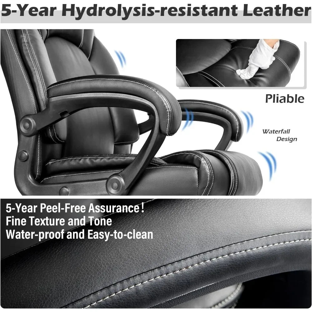 💺 Executive Office Chair – Ergonomic Computer Desk Chair with Hydrolysis-Resistant Leather & Spring Cushion Support