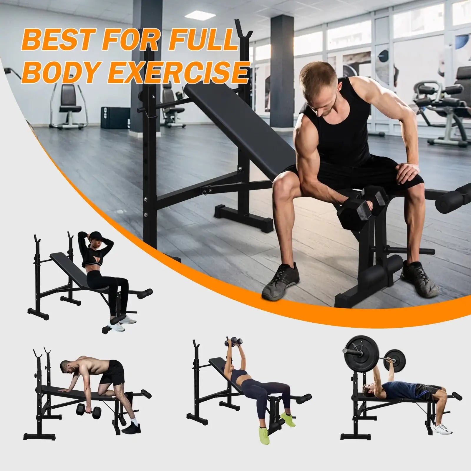 Home Gym Bench Press Set with Squat Rack & Adjustable Bench – Strength Training Equipment for Full-Body Workout
