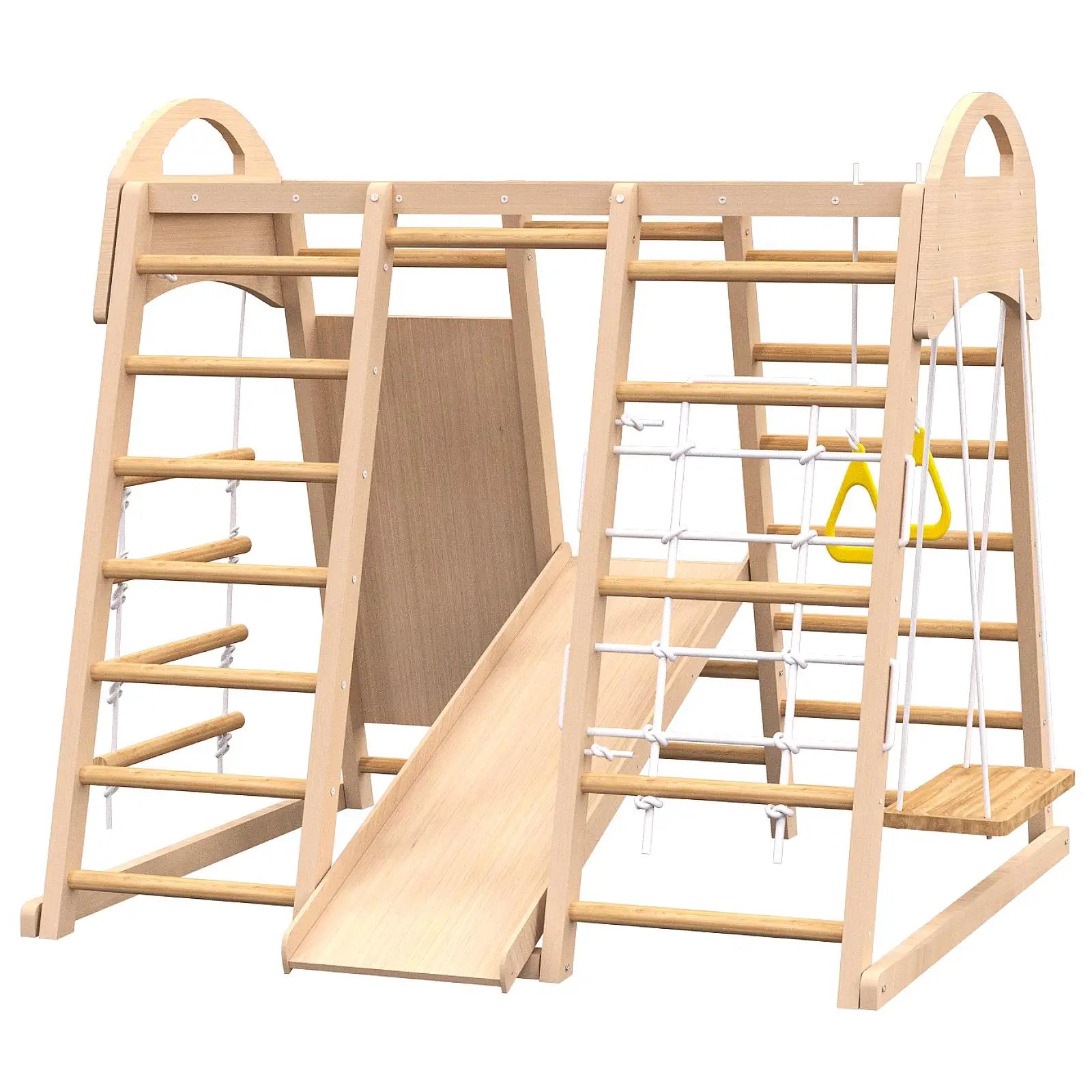 7-in-1 Indoor Jungle Gym Playset – Wooden Climber, Slide, Swing & Monkey Bars for Ages 2-6