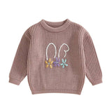 Toddler Kids Bunny Embroidered Long-Sleeve Knit Sweater – Easter Casual Jumper for Girls & Boys