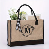 Large Capacity Jute & Canvas Shoulder Bag – Commuter Tote for Work & Outdoor