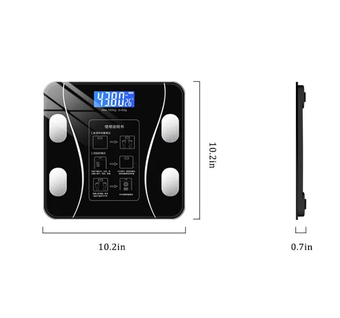Intelligent USB Rechargeable Wireless Digital Weighing Scale with Bluetooth & LED Display – Body Fat Measurement
