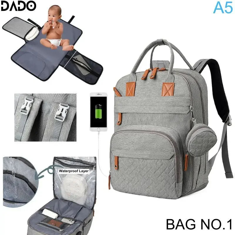 Diaper Bag Backpack – Large Waterproof Baby Travel Tote with Changing Station, Pad & Stroller Straps | Multifunction Bag for Moms & Dads