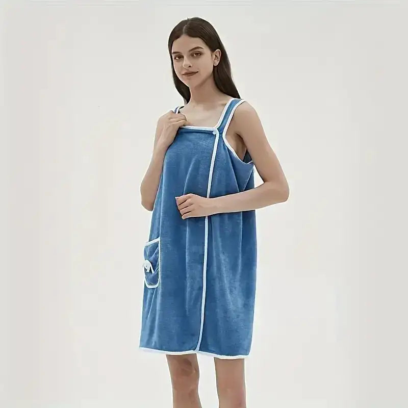 “Wearable Bath Towel with Bowknot – Coral Velvet Bath Skirt for Adults, Quick-Drying & Soft Absorbent Wrap”