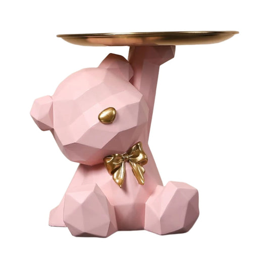 Geometric Bear Resin Sculpture with Tray – Modern Storage Figurine & Key Holder for Home, Entryway & Office Décor