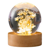 Forever Flowers Crystal Ball Light – LED Round Night Lamp with Wooden Base, Decorative Home & Office Gift for Men, Women & Kids