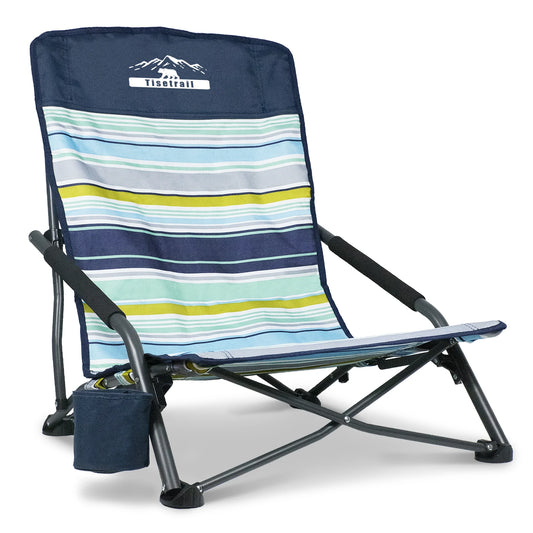 Tisetrail Portable Beach Chair – Low-Back Sling Folding Chair with Cup Holder for Adults (Lightweight, Indoor/Outdoor, Camping/Travel)