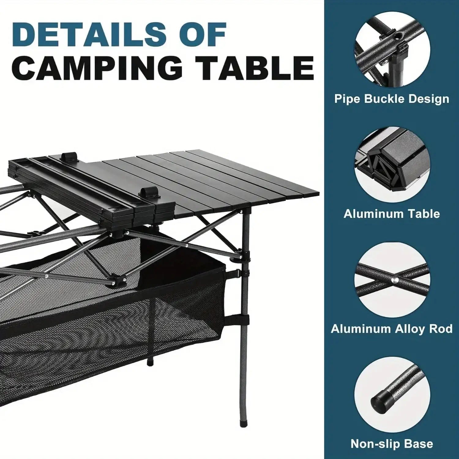 Portable Folding Aluminum Roll-Up Camping Table with Carry Bag – Lightweight Indoor/Outdoor Table for Backyard, BBQ & Travel