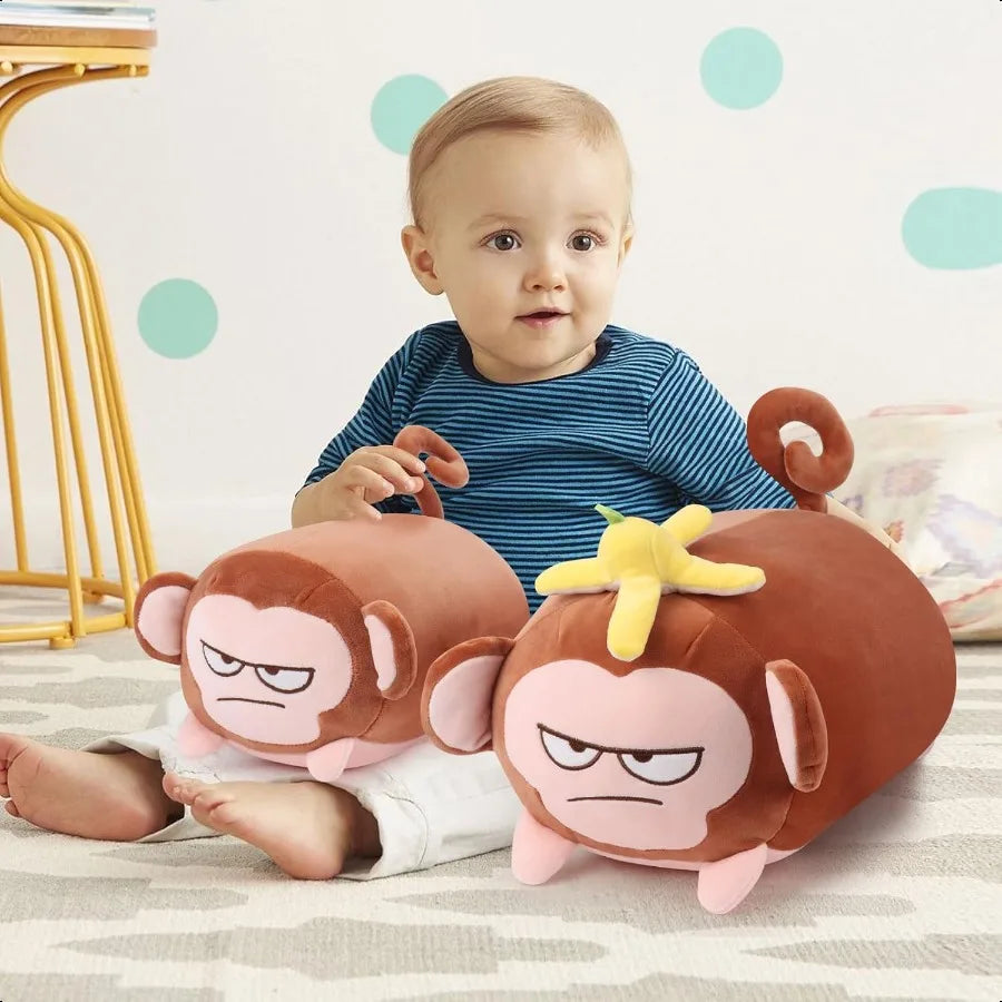 Achwishap Banana Monkey Plush Pillow – Cute Stuffed Animal Doll, Fluffy Plushie Cushion, Kawaii Monkey Hugging Toy for Kids & Decor
