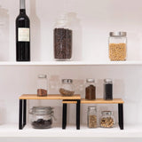 Set of 2 Stackable 2-Tier Bamboo & Metal Shelf Organizer – Space-Saving Kitchen, Pantry & Bathroom Rack